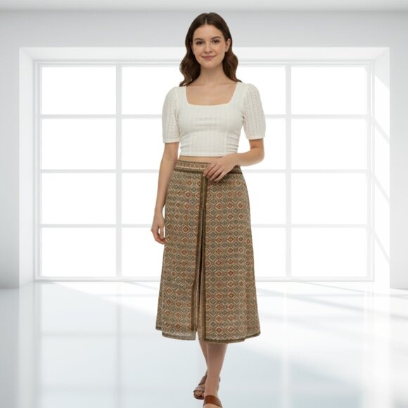 Intriguing Threads Vintage-Inspired Geometric Pleated Midi Skirt Sz 6 Lined Boho - Picture 1 of 13